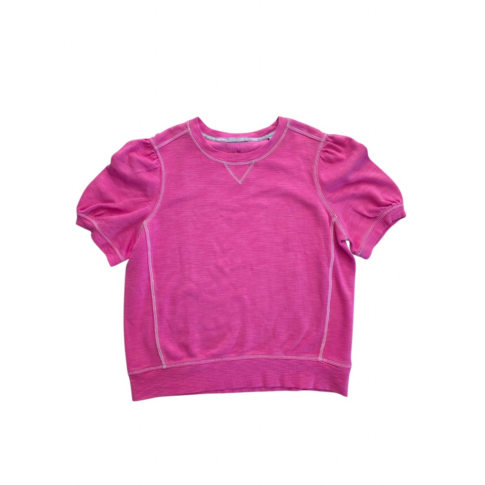 Tommy Bahama Womens Pink Pima Cotton Tencel Puff Sleeve Slub Sweatshirt Large